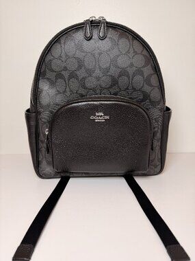 Coach Signature Backpack Black Gray Canvas Leather Trim Mini Backpack Bag